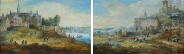 Paysage Avec Le Chateau De La Roche Guyon (+ Paysage A L'abbaye; Pair) - view 1