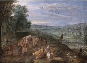 Landschaft Mit Pferdekarren Und Rindern Auf Dem Weg Ins Tal by Andreas Martin