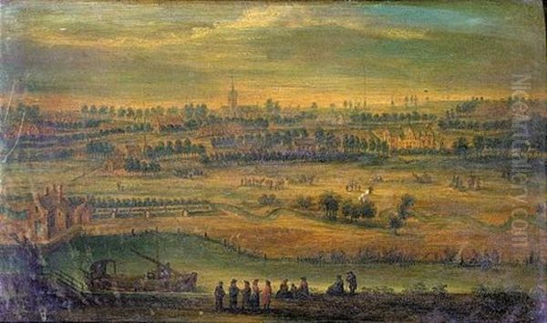 An Extensive Netherlandish River Landscape With Figures Conversing Before A Lock, A Church In The Distance - view 1
