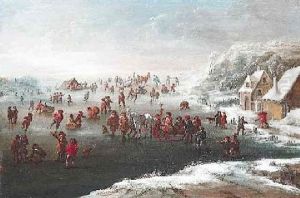 Eisvergnugen. In Vereister Und Verschneiter Fluslandschaft Zahlreiche Figuren by Andreas Martin