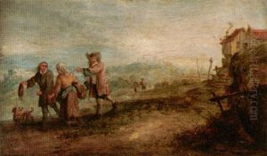 Landscape With Travellers Near A Dwelling by Andreas Martin