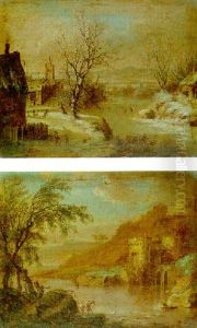 A Village In Winter With Skaters