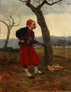 A French Zouave Holding His Rifle by Etienne Prosper Berne-Bellecour