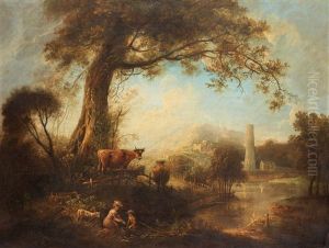 River Landscape With Fishermen Near A Tree