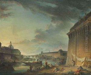Vue De La Seine Et Du Louvre, Prise Depuis Le Vert Galant, Sous Le Pont Neuf