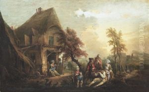 Landskap Med Hus Och Musicerande Sallskap by Elias Martin