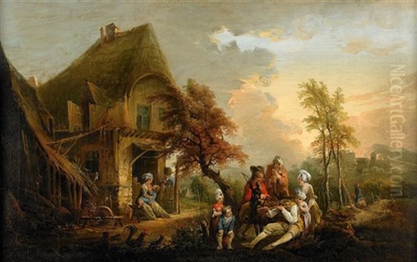 Landskap Med Hus - Flojtspelare Och Ahorare I Forgrunden - view 1