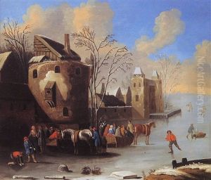 Patineurs Sur Un Lac Gele Pres D'une Forteresse by Elias Martin