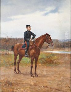 Officer On Horseback by Etienne Prosper Berne-Bellecour