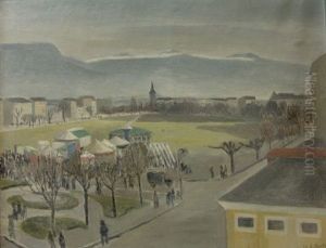 Plaine De Plainpalais Et Carrousels Sur Fond De Saleve, Geneve by Eugene Louis Martin