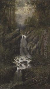 A Waterfall In A Wooded Landscape by Homer Dodge Martin