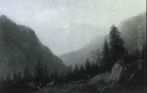 Deer In A Mountain Landscape by Homer Dodge Martin