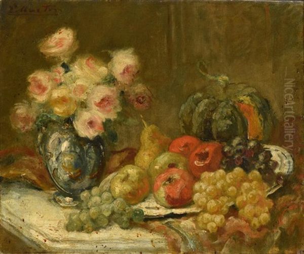 Nature Morte, Roses, Poires Et Fruits D'automne - view 1