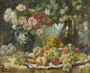 Nature Morte, Roses Et Fruits D'automne