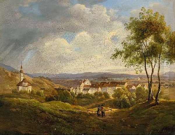 Oberbayerische Landschaft Mit Bauernpaar - view 1