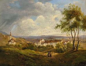 Oberbayerische Landschaft Mit Bauernpaar