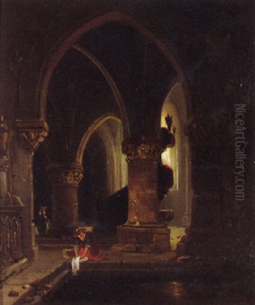 Interieurszene In Einer Gotischen Kirche Mit Waschenden Frauen - view 1