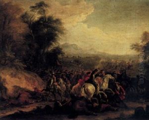 A Cavalry Engagement In A Landscape A Cavalry Engagement In A Landscape