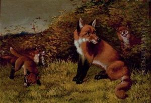 Mother Hound With Her Puppies (+ Mother Fox With Her Young; Pair)