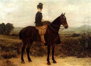 A Lady On A Dark Brown Horse In A Landscape A Lady On A Dark Brown Horse In A Landscape