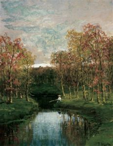 Young Woman Fishing by Thomas Mower Martin