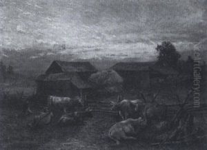 Ontario Farmyard With Cattle by Thomas Mower Martin