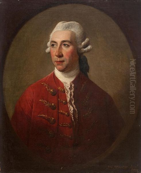 Portrait Of A Gentleman, Bust-length, In A Red Coat, Within A Painted Oval - view 1