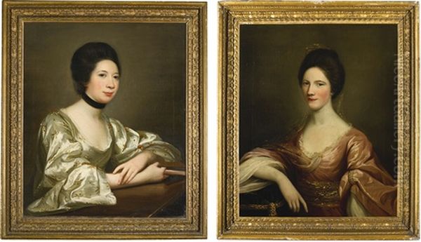 Portraits Of Emilia Belsches (1730-1807), Half-length, In A Silver Embroidered Dress With A Book In Her Hands; And Her Sister, Mary Belsches, Half-length, In A Pink Dress - view 1