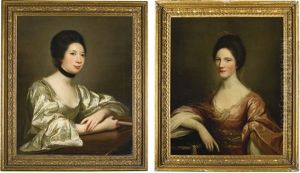 Portraits Of Emilia Belsches (1730-1807), Half-length, In A Silver Embroidered Dress With A Book In Her Hands; And Her Sister, Mary Belsches, Half-length, In A Pink Dress