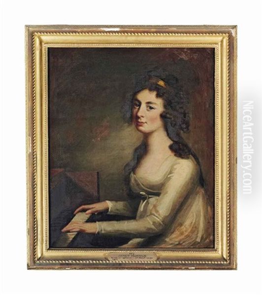 Portrait Of Janet Hunter, Half-length, In A White Dress, Seated At A Piano - view 1