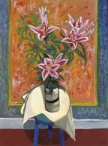 Oriental Lilies On A Stool by David Martin