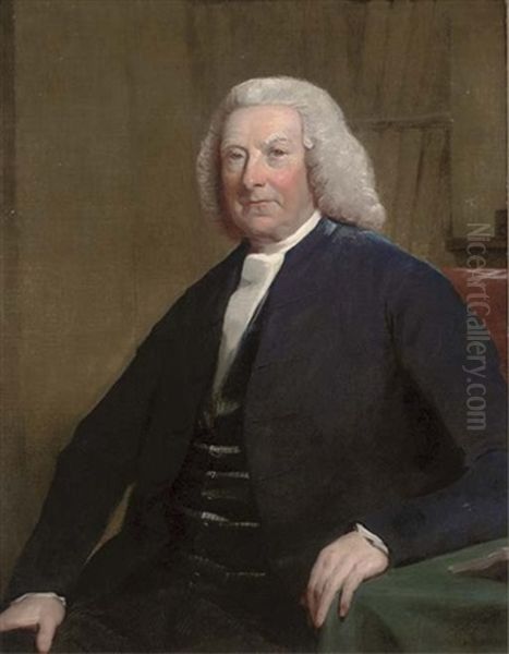 Portrait Of A Gentleman, Seated, In A Blue Coat, Resting His Arm On A Table - view 1