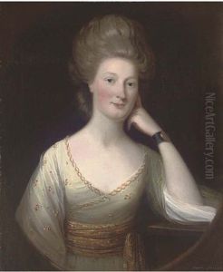 Portrait Of A Lady, Half-length, In A Green Dress With Gold Trim by David Martin