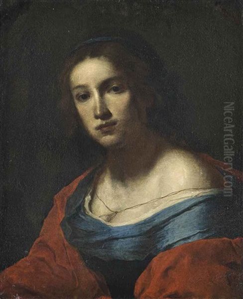 Portrait Of A Lady, Bust-length, In A Blue Dress And Red Wrap - view 1