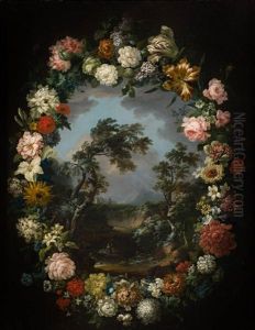 Guirnalda De Flores En Un Paisaje by Vincenzo Martinelli