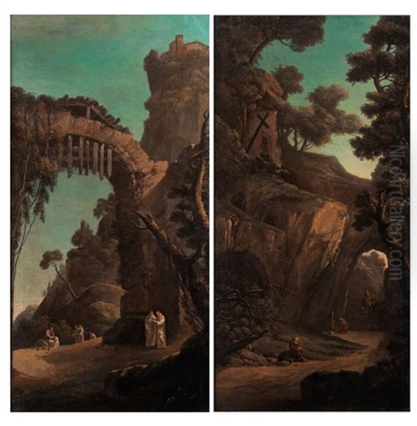 Monche Vor Felsiger Landschaft (pair) - view 1