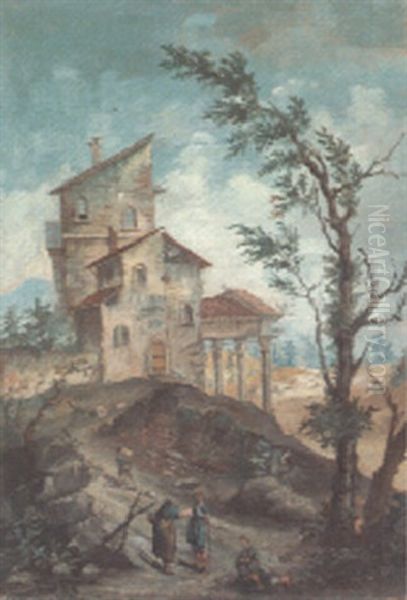 An Italianate Landscape With A Hilltop Villa And Travellers - view 1