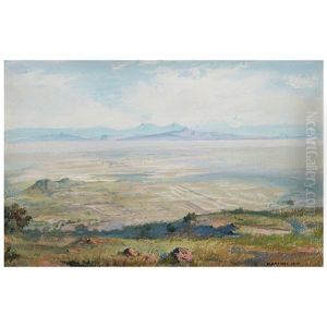 Paisaje De Valle Con Vista De Los Volcanes Al Fondo by Isidro Martinez Colin