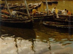 Segelbatar I Hamn by Enrique Martinez Cubells y Ruiz