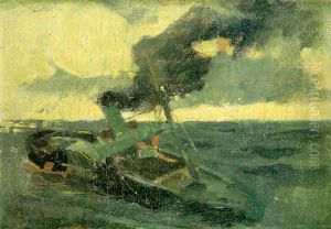 Barco En Una Tempestad by Enrique Martinez Cubells y Ruiz