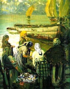 Pescadoras Limpiando La Pesca by Enrique Martinez Cubells y Ruiz