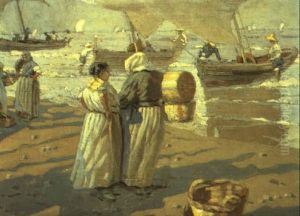 Esperando La Llegada De La Pesca En Valencia by Enrique Martinez Cubells y Ruiz