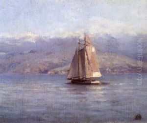 Sailboat On Calm Water With Rolling Hills In The Distance by Xavier Martinez