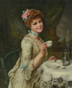 Jeune Elegante Prenant Son The by Francois Martin-Kavel