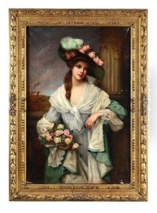 Portrait De Jeune Femme Aux Roses by Francois Martin-Kavel