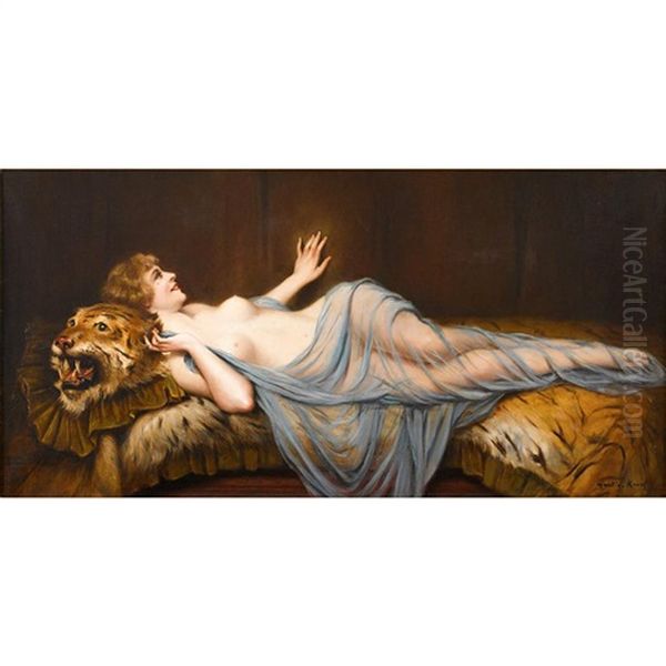 Recumbant Nude On Tiger Skin Rug - view 1