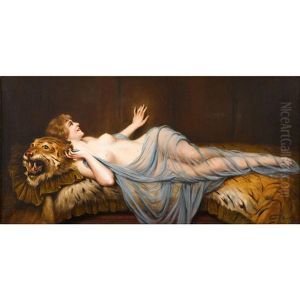 Recumbant Nude On Tiger Skin Rug by Francois Martin-Kavel