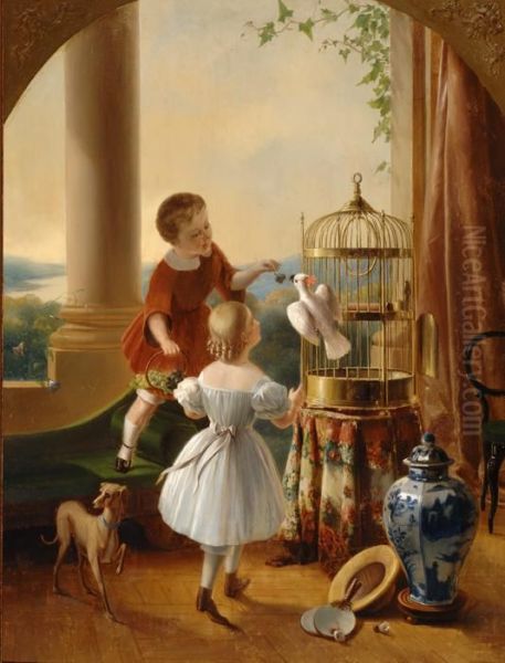Playing Children With Bird - view 1