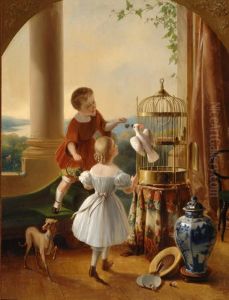 Playing Children With Bird by Pieter Gerardus Bernhard