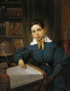Ritratto Di Un Bambino Intento A Studiare La Geografia
